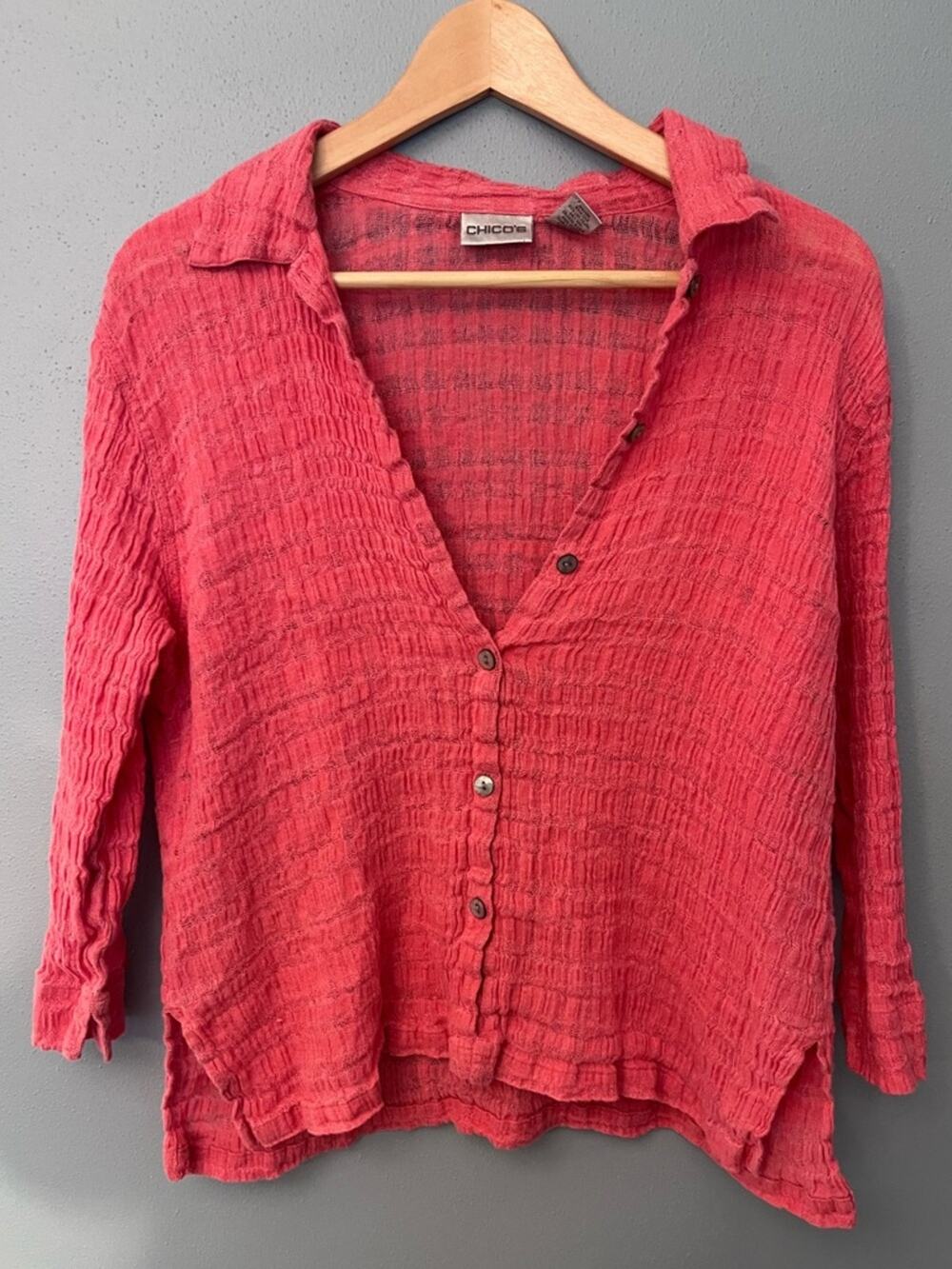 Chico's Crinkle Linen Button-Down Blouse